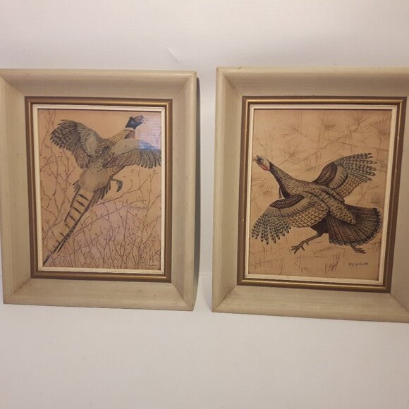 Vintage Jay Garbutt Wild Turkeys in the Wild Art PAIR - Picture 1 of 6